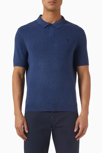 تي شيرت بولو بنسيج مضلع قطن