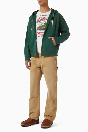 كنزة بغطاء رأس ورقعة شعار الماركة قطن