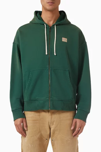 كنزة بغطاء رأس ورقعة شعار الماركة قطن