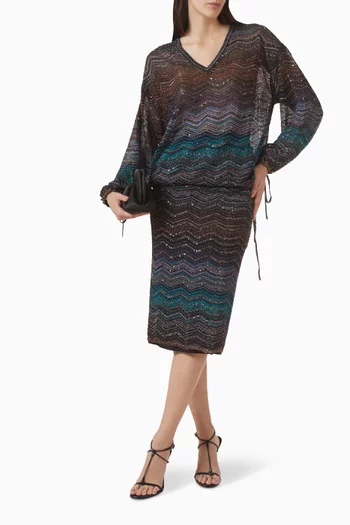 Sequin-embellished Blouse in Chevron Lamé Viscose