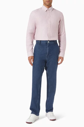 قميص أكسفورد بقصة كلاسيكية مخططة