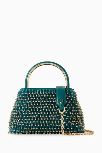 حقيبة كتف ميني بيد علوية جلد مزين بالخرز إصدار حصري للشرق الأوسط 