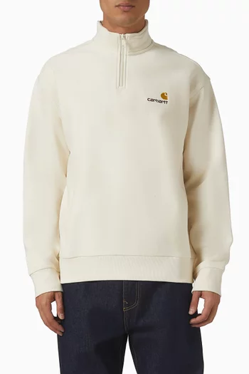 Half Zip American Script Sweatshirt in Cotton