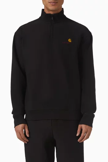 Half Zip American Script Sweatshirt in Cotton