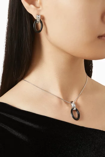 1980s Vintage Oval Necklace & Earrings Set in Rhodium-plated Silver