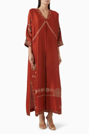 Embroidered Kaftan in Raw-silk