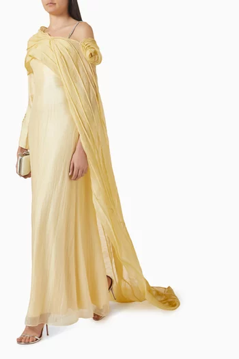 Crimson Veil Cape Gown