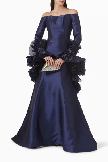 فستان سهرة بشال كشكش