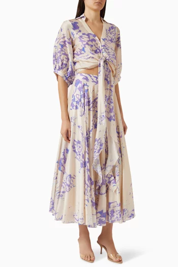 طقم قميص قصير برباط وتنورة