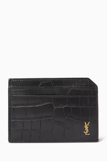 Tiny Cassandre Card Case in Matte Croc-embossed Leather
