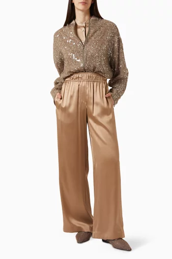 Mandarin-collar Shirt in Silk Satin