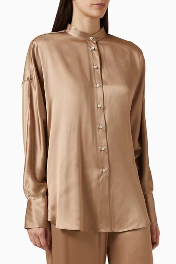 Mandarin-collar Shirt in Silk Satin