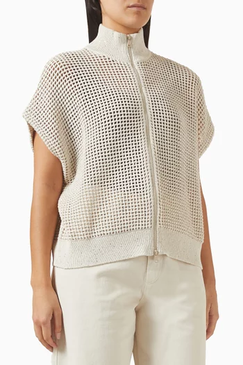 كارديغان نسيج شبكي ومزيج قطن