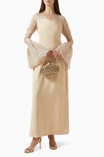 Embroidered Maxi Dress in Crepe