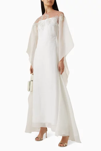 Embroidered Neckline Kaftan in Organza