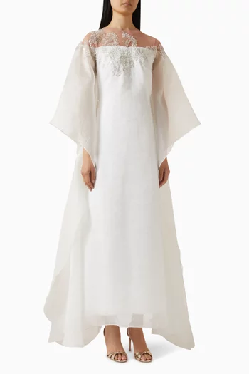 Embroidered Neckline Kaftan in Organza