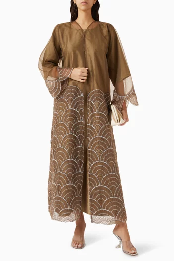 Embroidered Scallop Abaya Set in Tulle