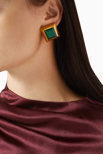 Emerald Clip-on Earrings in 22kt Gold-plated Brass