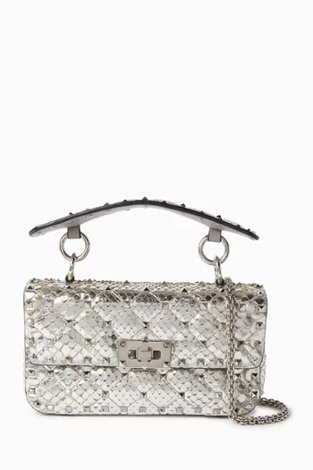Small Rockstud Spike Bag in Metallic Leather