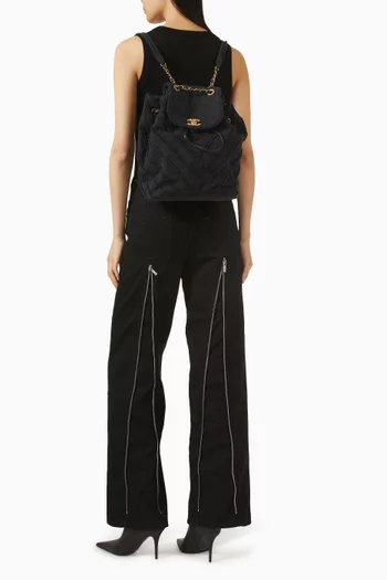 حقيبة ظهر متوسطة بتصميم رقعات برباط تضييق دينم