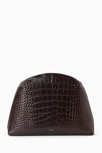 Medium Day Pouch in Crocodile-Embossed Leather