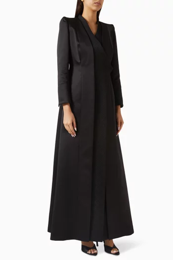 Jacquard-trim Coat Abaya