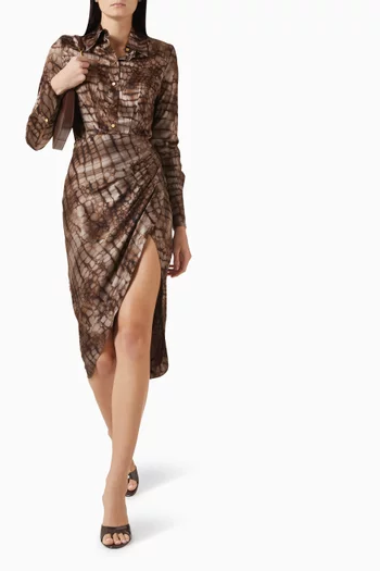 فستان بنقشة جلد التمساح ستان مطاطي