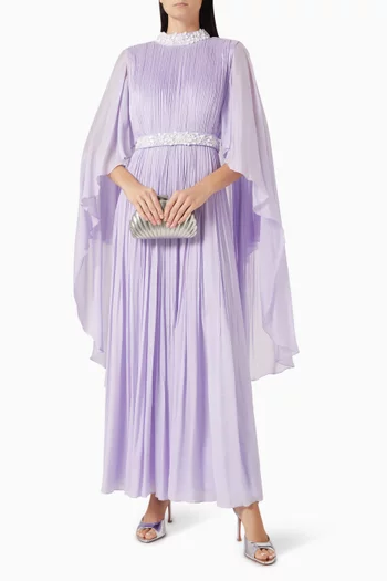 Embellished Pleated Gown in Chiffon