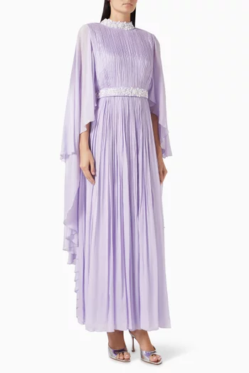 Embellished Pleated Gown in Chiffon