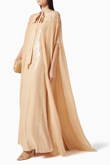 Embellished Cape Dress in Crepe & Georgette