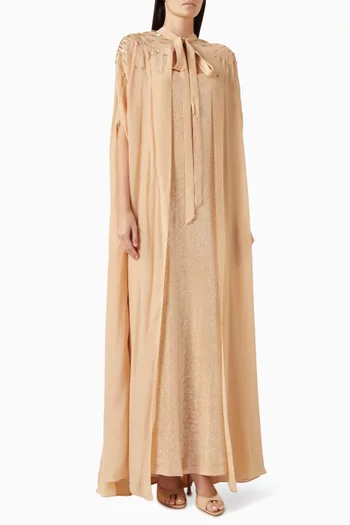 Embellished Cape Dress in Crepe & Georgette