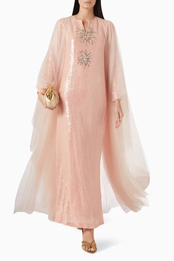 Sequin-embellished Cape Kaftan in Georgette