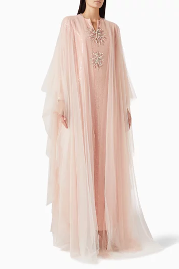 Sequin-embellished Cape Kaftan in Georgette