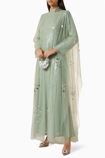 Sequin-embellished Cape Kaftan in Georgette