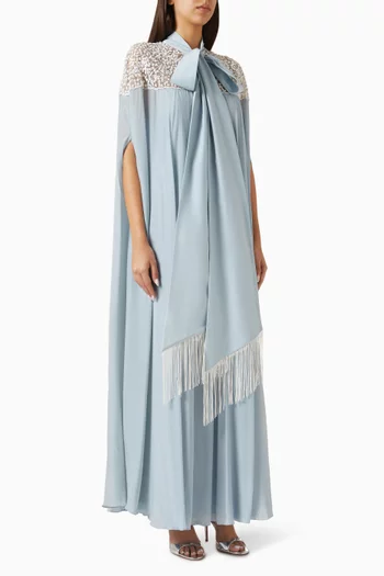 Fringe Scarf Dress in Indian Crepe