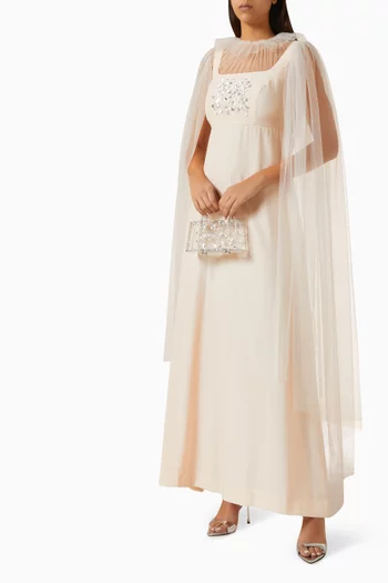 Embroidered Cape Gown in Indian Crepe