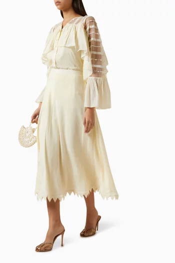 Embroidered Shirt & Skirt Set in Indian Crepe