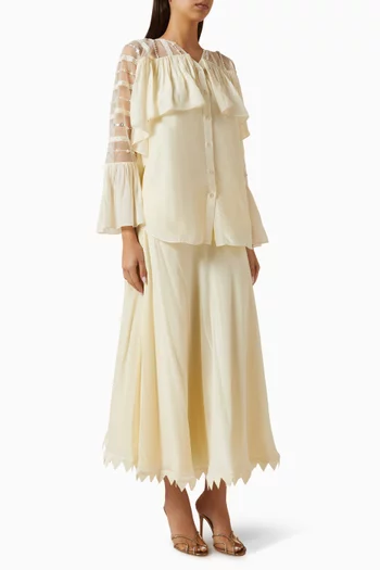 Embroidered Shirt & Skirt Set in Indian Crepe