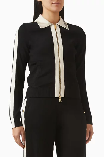 Zip Knit Polo Cardigan in Viscose Blend