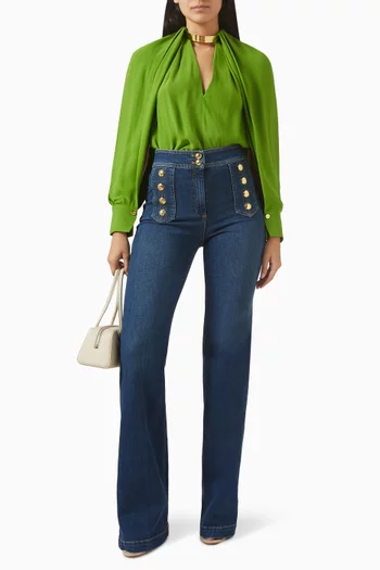 بلوزة بحلية معدنية عند فتحة الرقبة جورجيت