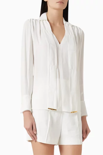 بلوزة بحزام قماشي فيسكوز وجورجيت