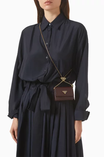 Chain Card Holder in Saffiano Leather