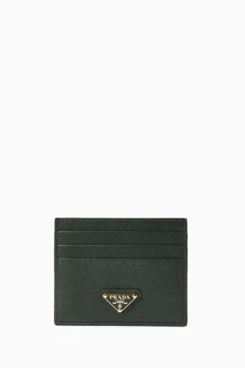Triangle Logo Card Holder in Saffiano Leather