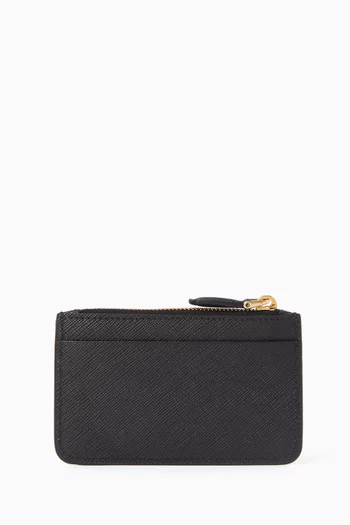 Triangle Logo Card Holder in Saffiano Leather