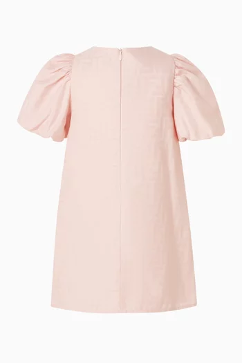 فستان بتصميم منفوخ ونقشة حرفي FF بالكامل