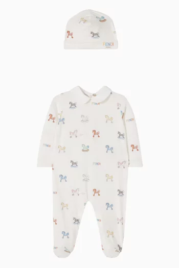 طقم بنقشة حصان هزاز قطن، قطعتان