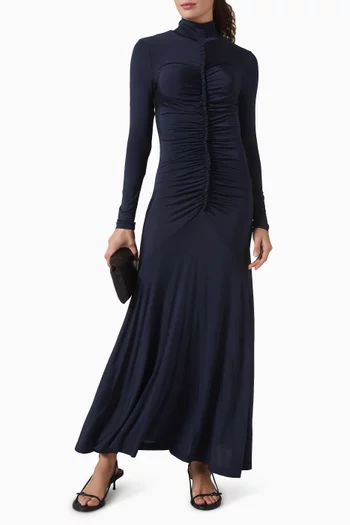 فستان إيدا بياقة عالية وكشكش جيرسيه تريكو