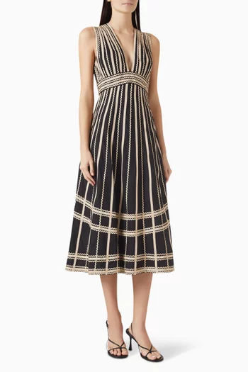 Palermo V-neck Midi Dress in Cotton-poplin