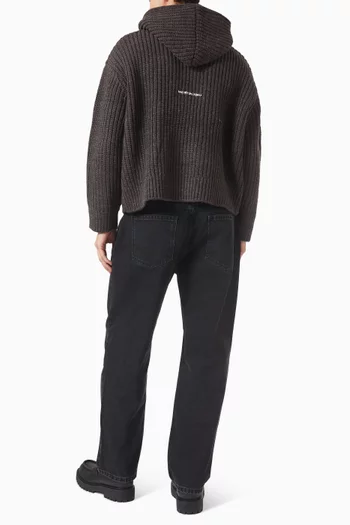 Chunky Rib Knit Hoodie in Wool-blend