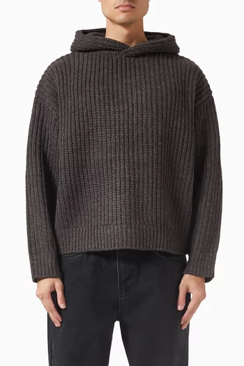 Chunky Rib Knit Hoodie in Wool-blend